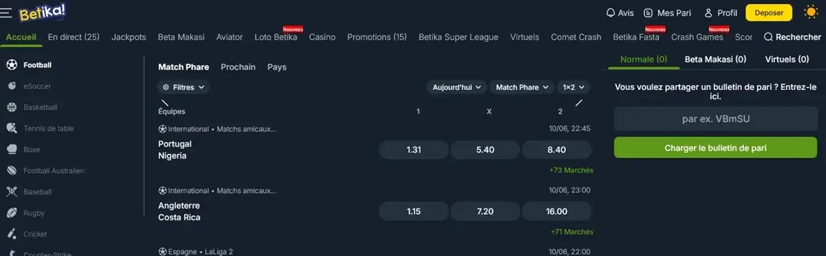 betika sport page d'accueil