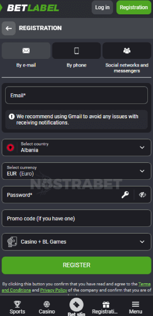 BetLabel registration