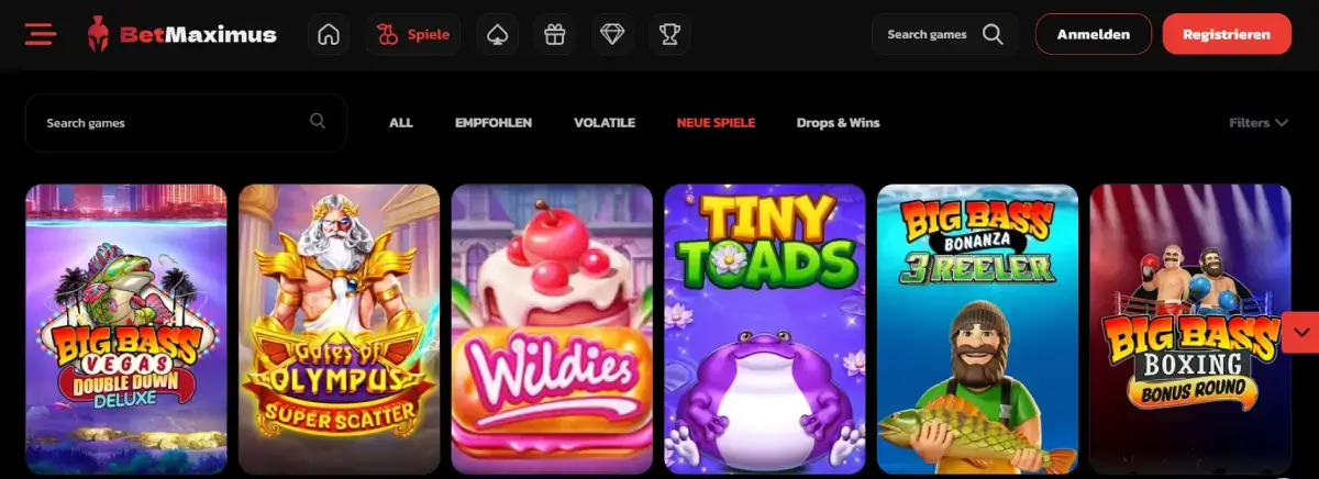 BetMaximus Casino Spielauswahl