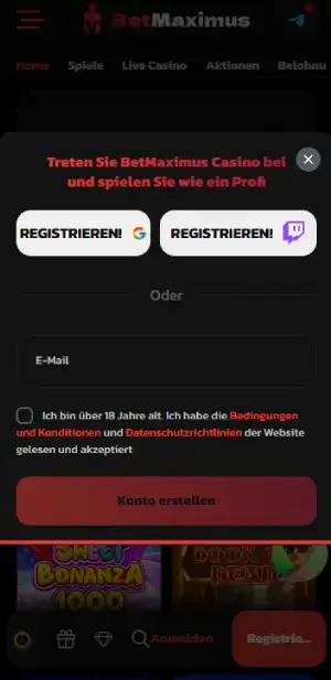 Betmaximus Registrierung