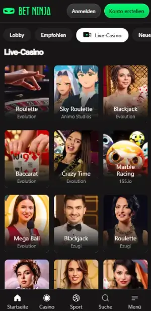 Betninja Live Casino Spiele
