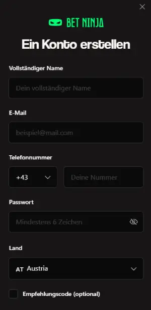 Betninja Anmeldeprozess