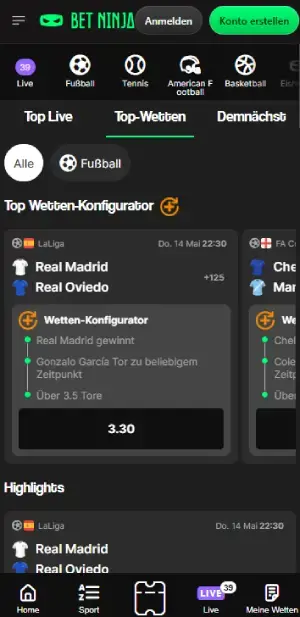 Betninja Sportwettenbereich