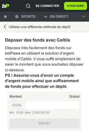 BetPawa dépôt mobile