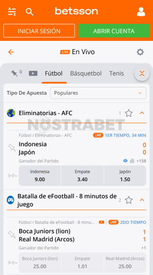 Betsson apuestas en vivo para móvil