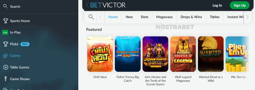 betvictor casino section overview