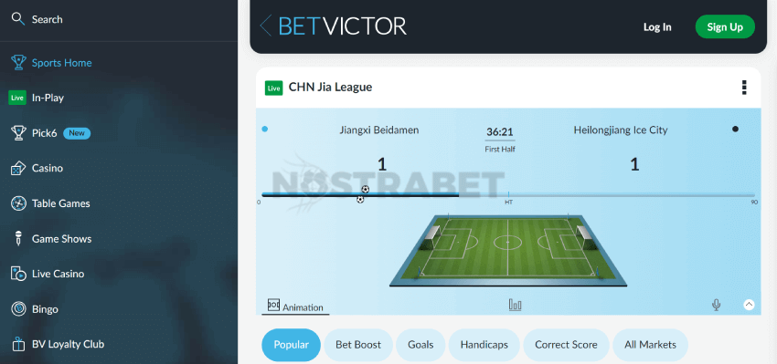 BetVictor In-Play section