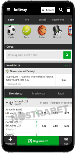 scommesse sportive di Betway per Android