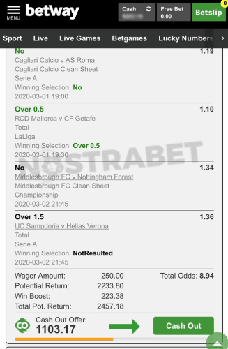 betway cash out