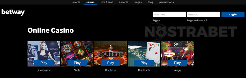 betway casino games section