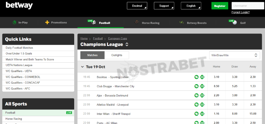 betway champions league