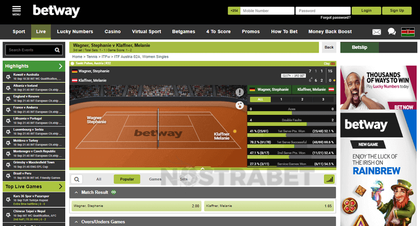 betway Kenya live betting on tennis