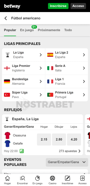 betway futbol movil