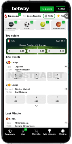 versione mobile betway