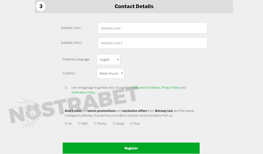 betway registration process - contacts
