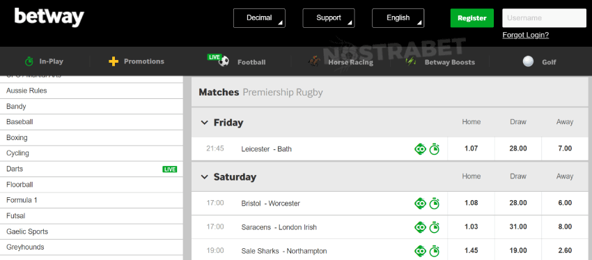 betway rugby union betting