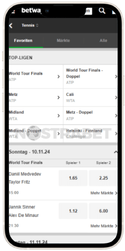 Betway Tennis auf der iOS-App