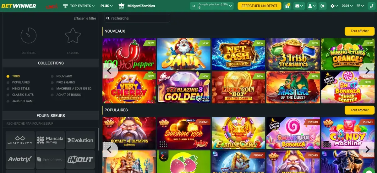 Betwinner page d'accueil du casino