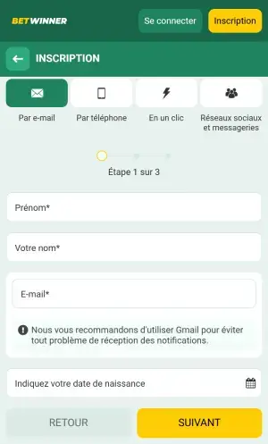 Betwinner inscription via mobile