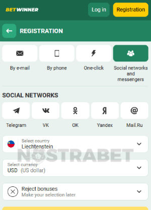 Betwinner social media registration
