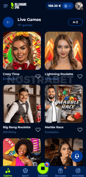 billionairespin live casino