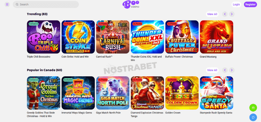Boo casino homepage