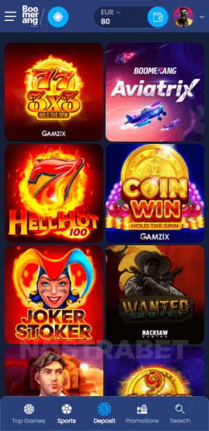 boomerang bet casino games