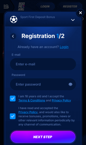 Boomerang Bet mobile registration