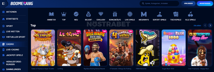 Boomerang Casino Spiel-Portfolio