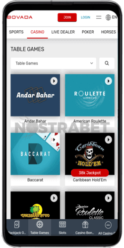 bovada casino ios app table games