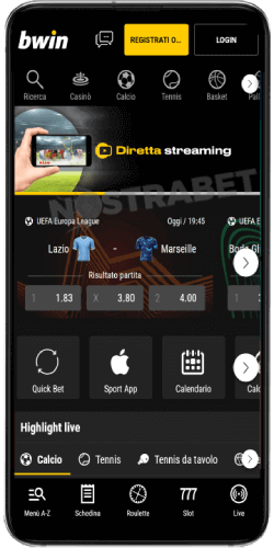 bwin app Android scommesse sportive