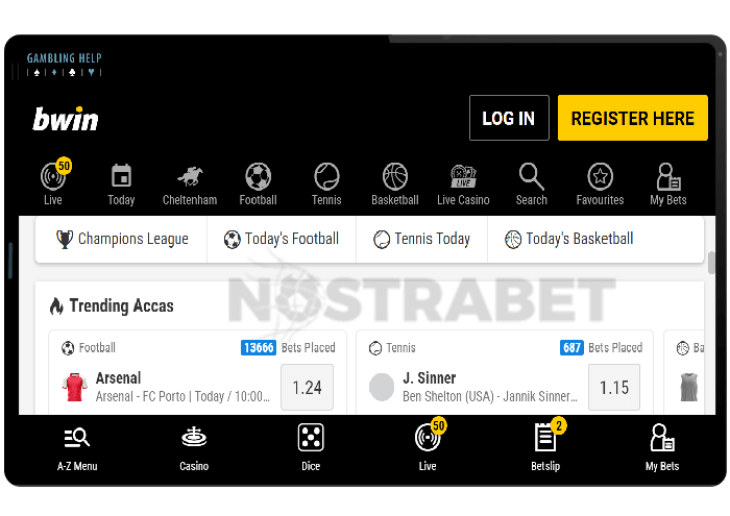 Bwin's website on your tablet