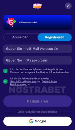 Candyspinz mobile Registrierung