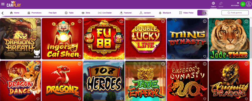 CanPlay Casino Dragon Lounge Slots