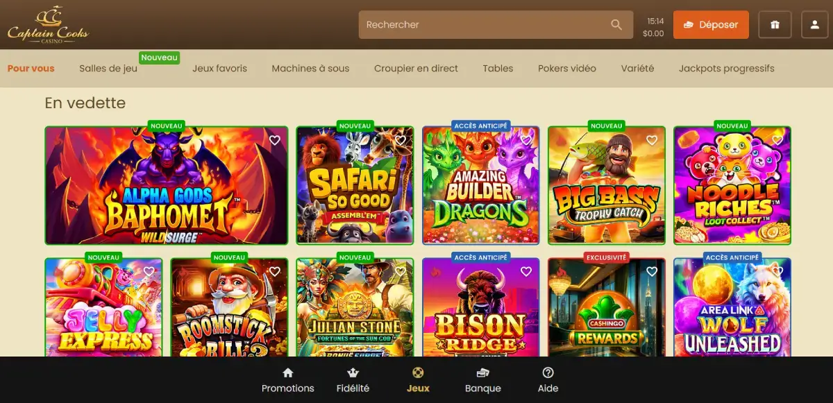 Captain Cooks jeux de casino