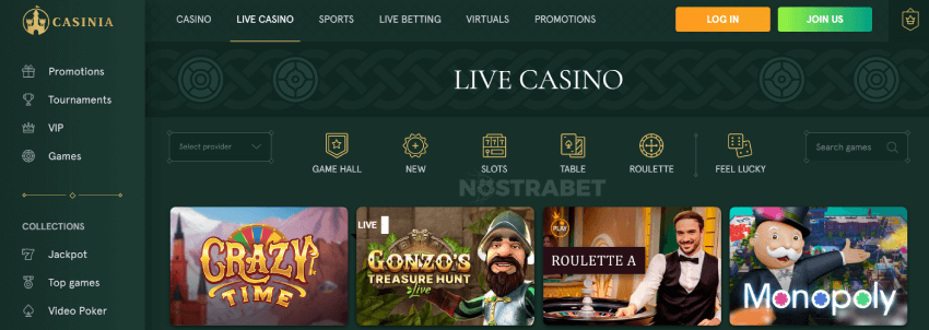 Casinia Casino Live Games