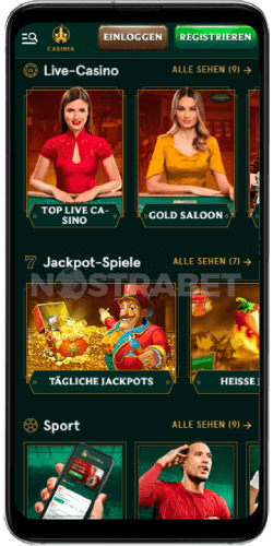 Casinia Mobile Glücksspieloptionen