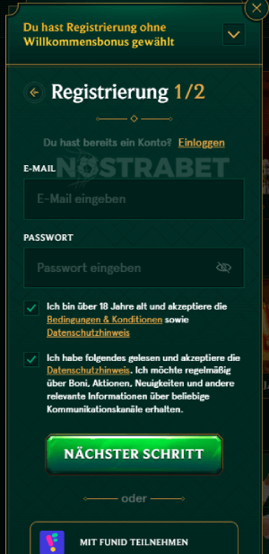 Casinia Registrierungsprozess