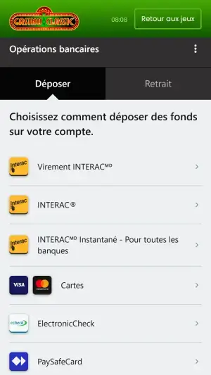 Casino Classic dépôt mobile