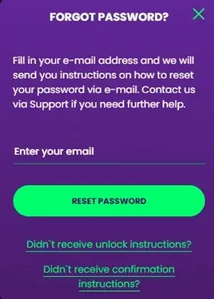 casino rocket password reset