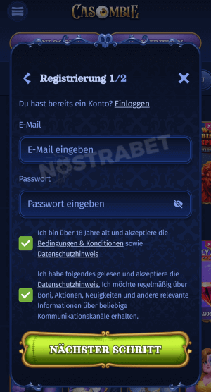 Casombie Casino mobile Registrierung
