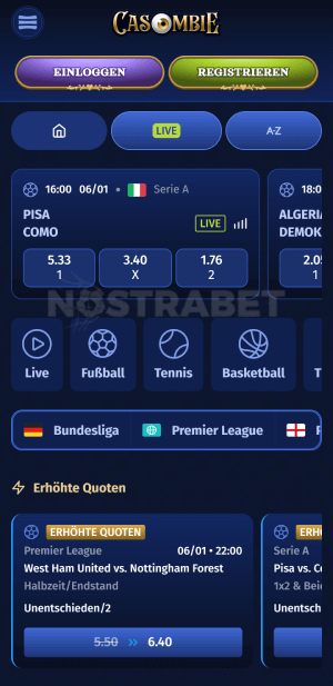 Casombie mobile Sportwetten