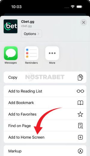cbet add to home screen on ios