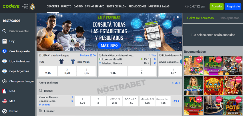 Codere página de inicio