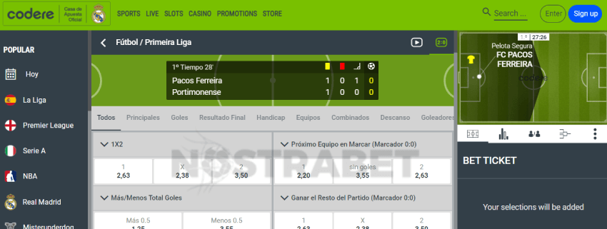 codere live betting