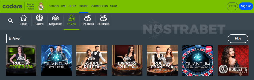 codere live casino