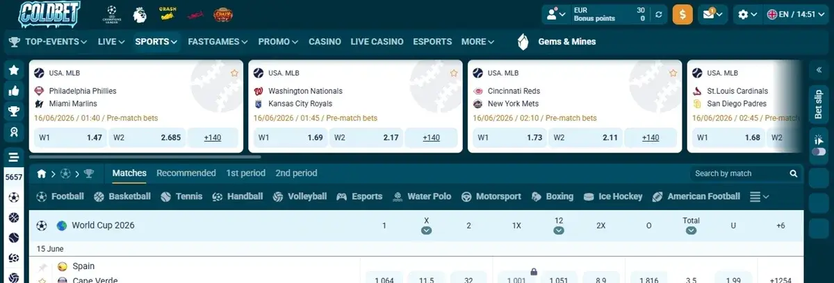 coldbet sport homepage