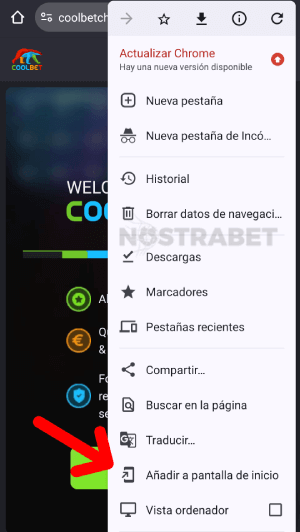 Coolbet app añadir a pantalla de inicio Android