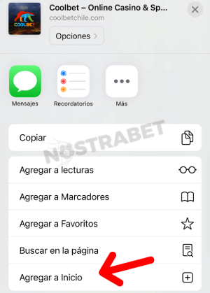Coolbet app añadir a pantalla de inicio iOS