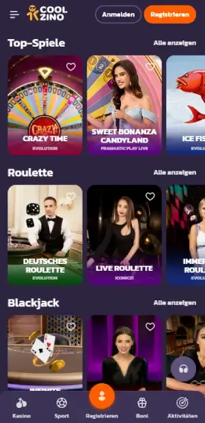 Coolzino Live Casino Spiele